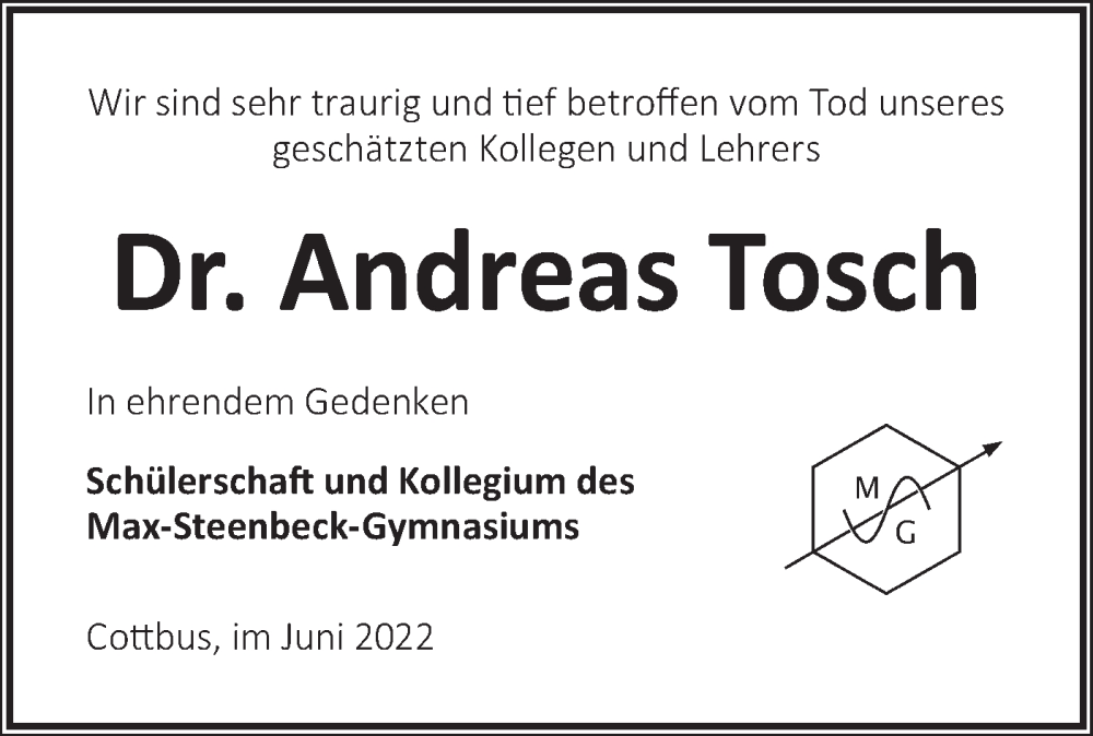  Traueranzeige für Andreas Tosch vom 18.06.2022 aus lausitzer_rundschau