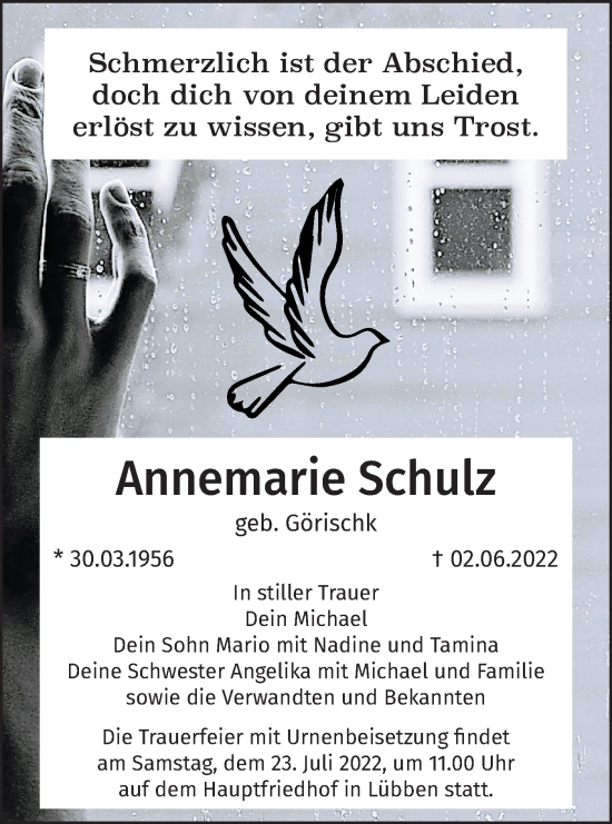 Traueranzeige von Annemarie Schulz von lausitzer_rundschau