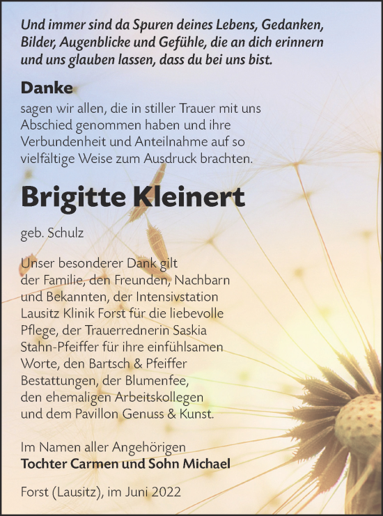 Traueranzeige von Brigitte Kleinert von lausitzer_rundschau