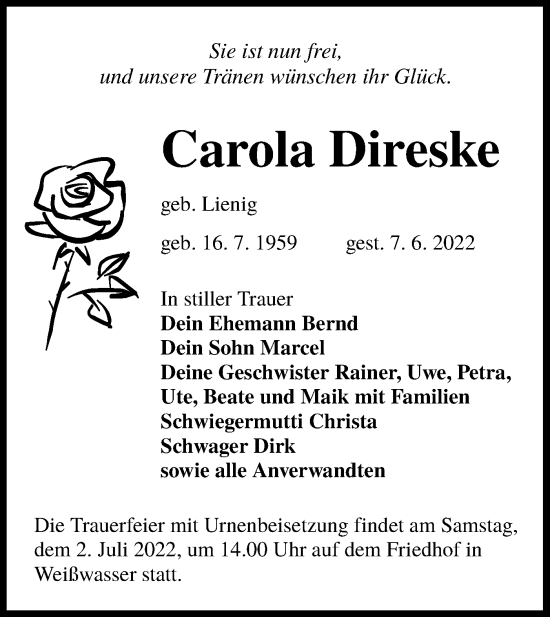 Traueranzeige von Carola Direske von lausitzer_rundschau