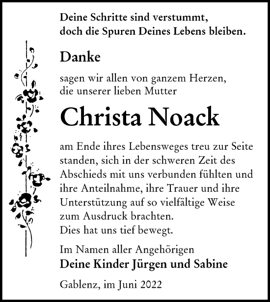Traueranzeige von Christa Noack von lausitzer_rundschau