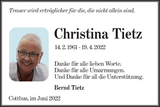 Traueranzeige von Christina Tietz von lausitzer_rundschau