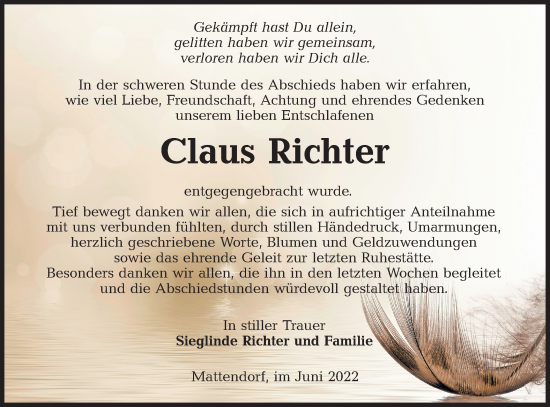 Traueranzeige von Claus Richter von lausitzer_rundschau
