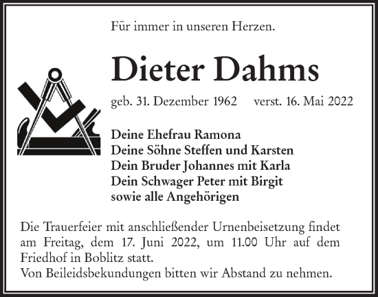 Traueranzeige von Dieter Dahms von lausitzer_rundschau
