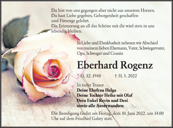 Traueranzeige von Eberhard Rogenz von lausitzer_rundschau