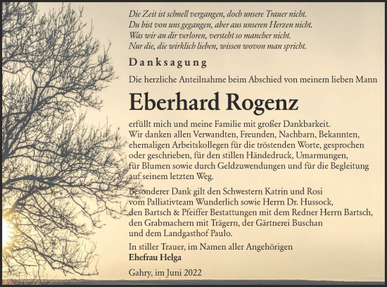 Traueranzeige von Eberhard Rogenz von lausitzer_rundschau