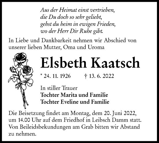 Traueranzeige von Elsbeth Kaatsch von lausitzer_rundschau