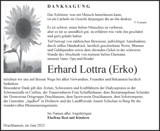 Traueranzeige von Erhard Lottra von lausitzer_rundschau