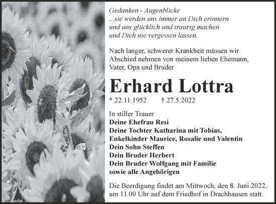 Traueranzeige von Erhard Lottra von lausitzer_rundschau