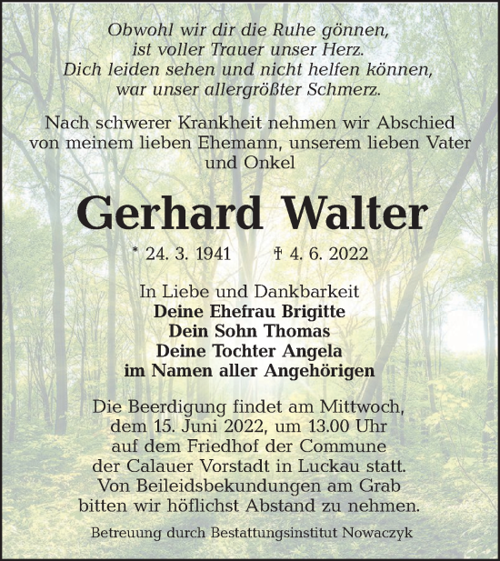 Traueranzeige von Gerhard Walter von lausitzer_rundschau