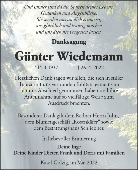 Traueranzeige von Günter Wiedemann von lausitzer_rundschau