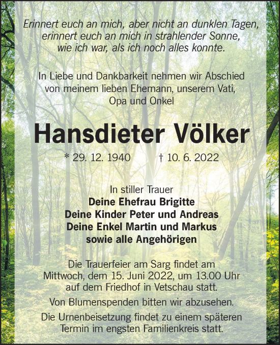 Traueranzeige von Hansdieter Völker von lausitzer_rundschau