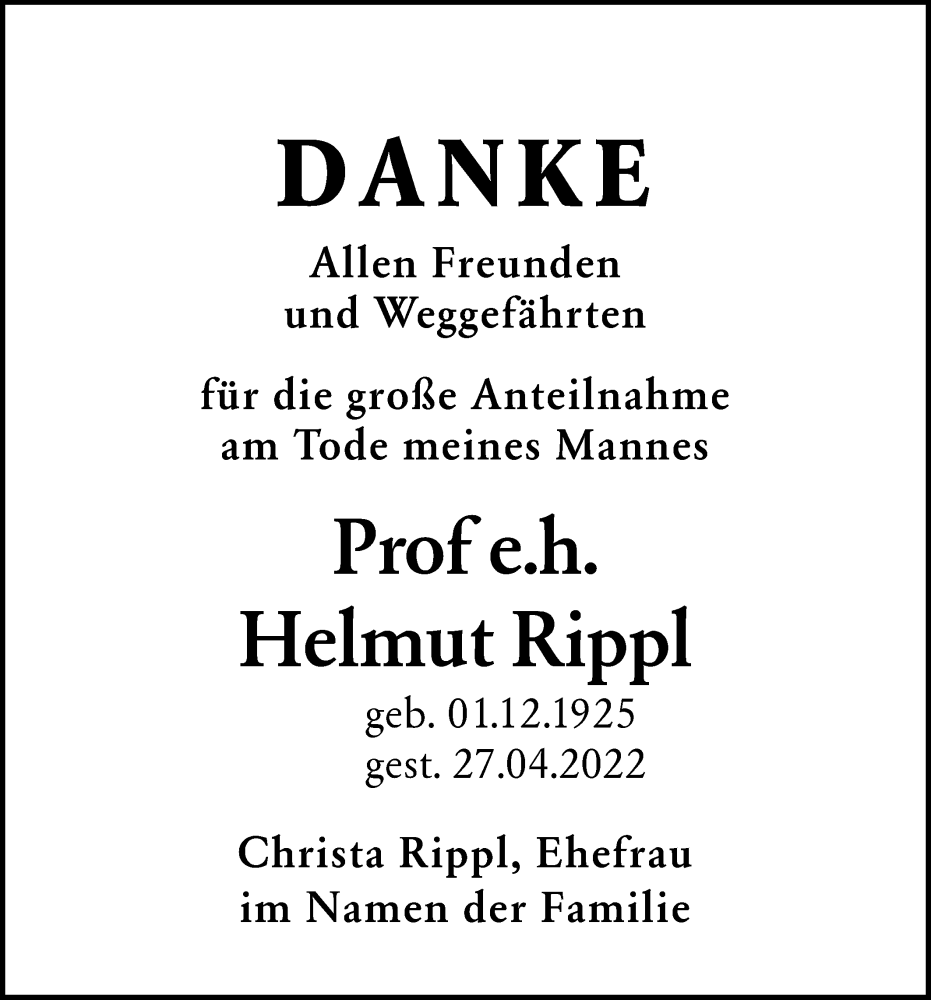  Traueranzeige für Helmut Rippl vom 01.06.2022 aus lausitzer_rundschau