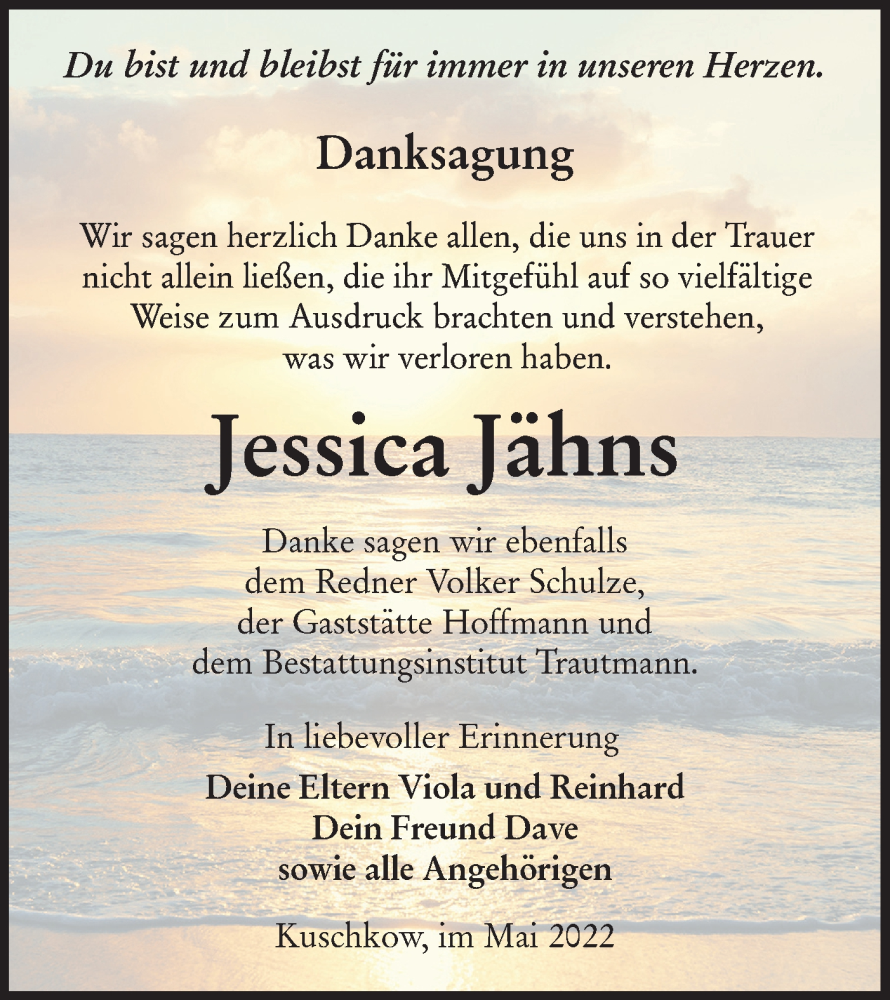  Traueranzeige für Jessica Jähns vom 18.06.2022 aus lausitzer_rundschau