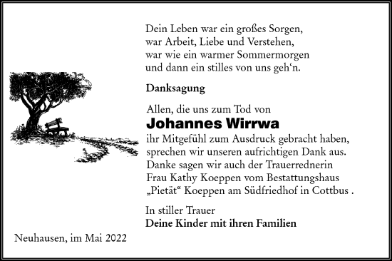 Traueranzeige von Johannes Wirrwa von lausitzer_rundschau