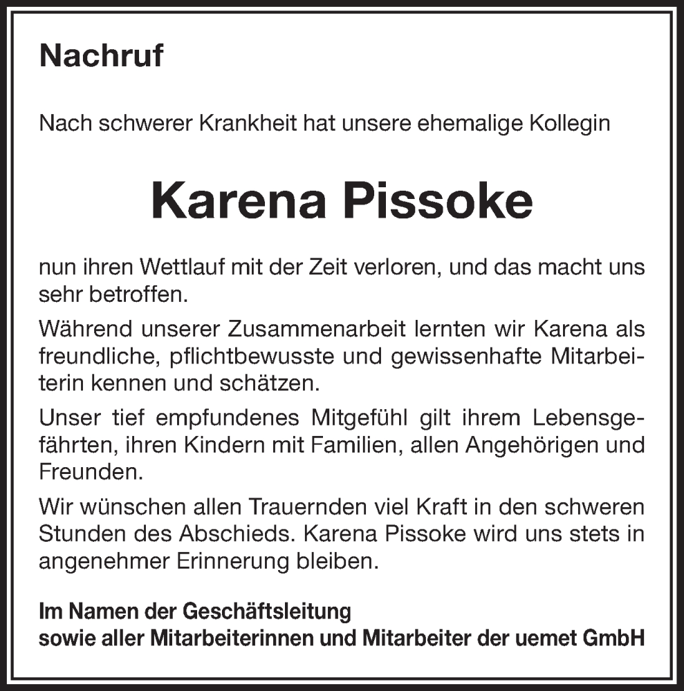  Traueranzeige für Karena Pissoke vom 24.06.2022 aus lausitzer_rundschau