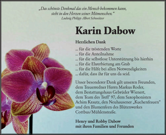 Traueranzeige von Karin Dabow von lausitzer_rundschau