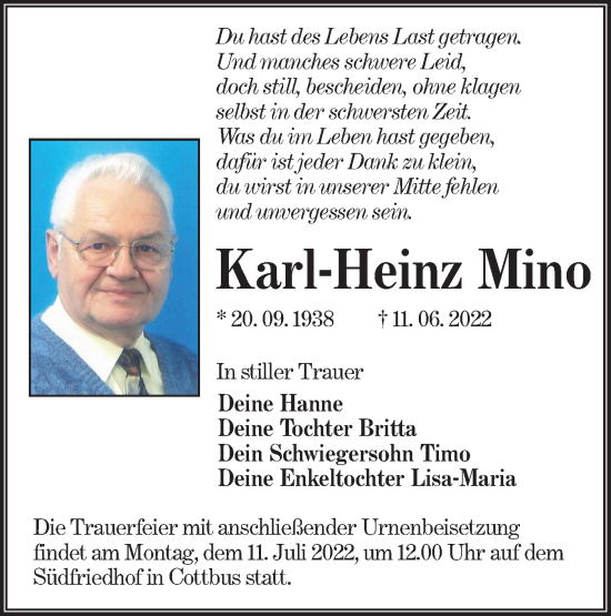 Traueranzeige von Karl-Heinz Mino von lausitzer_rundschau