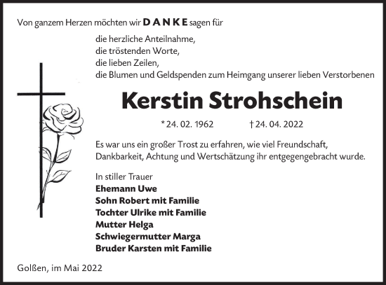 Traueranzeige von Kerstin Strohschein von lausitzer_rundschau