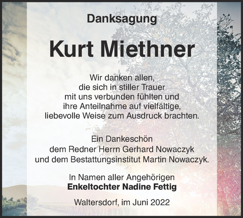 Traueranzeige für Kurt Miethner vom 11.06.2022 aus lausitzer_rundschau