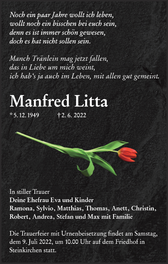 Traueranzeige von Manfred Litta von lausitzer_rundschau