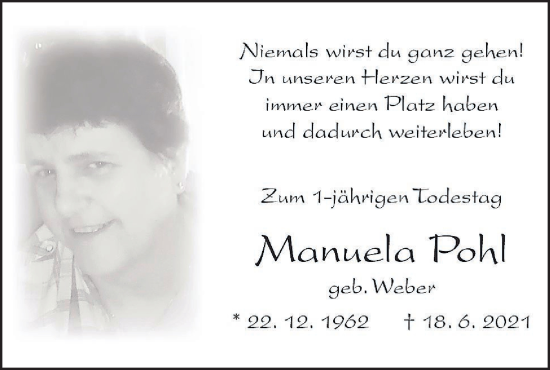 Traueranzeige von Manuela Pohl von lausitzer_rundschau