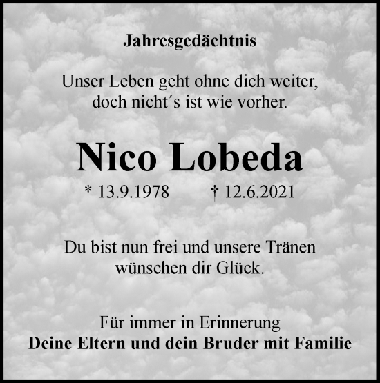 Traueranzeige von Nico Lobeda von lausitzer_rundschau