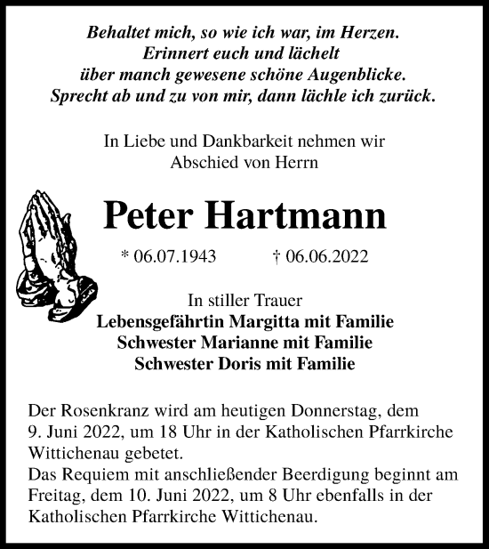 Traueranzeige von Peter Hartmann von lausitzer_rundschau