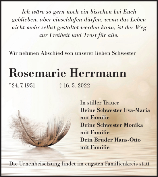 Traueranzeige von Rosemarie Herrmann von lausitzer_rundschau