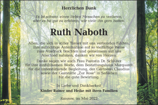 Traueranzeige von Ruth Naboth von lausitzer_rundschau