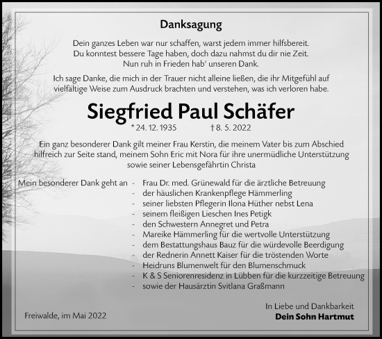 Traueranzeige von Siegfried Paul Schäfer von lausitzer_rundschau