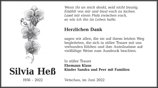 Traueranzeige von Silvia Heß von lausitzer_rundschau
