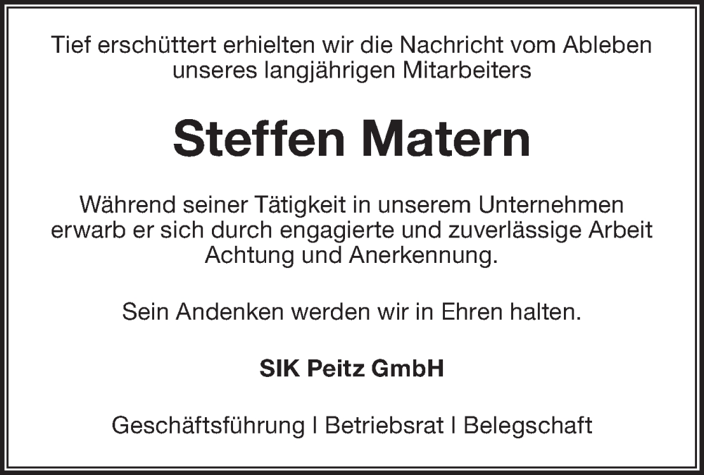  Traueranzeige für Steffen Matern vom 09.06.2022 aus lausitzer_rundschau