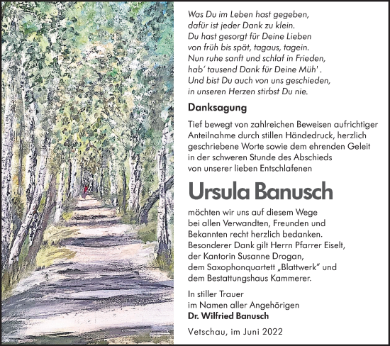 Traueranzeige von Ursula Banusch von lausitzer_rundschau