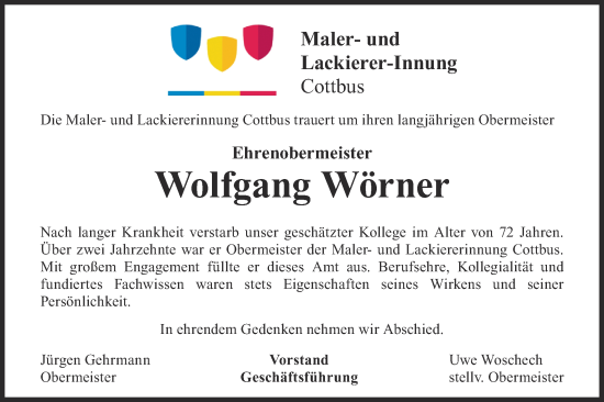 Traueranzeige von Wolfgang Wörner von lausitzer_rundschau