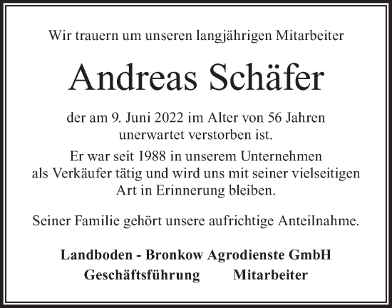 Traueranzeige von Andreas Schäfer von lausitzer_rundschau