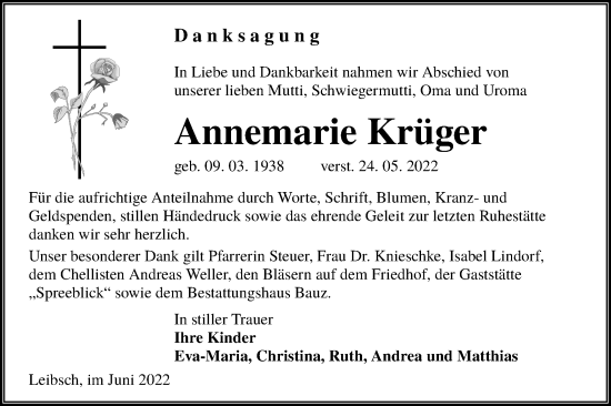 Traueranzeige von Annemarie Krüger von lausitzer_rundschau