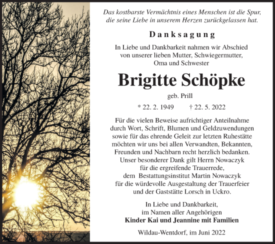 Traueranzeige von Brigitte Schöpke von lausitzer_rundschau