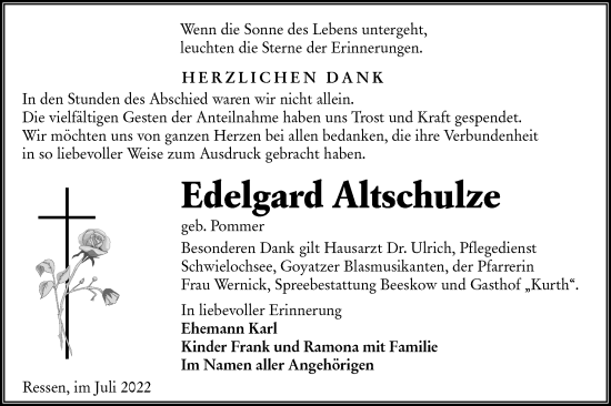 Traueranzeige von Edelgard Altschulze von lausitzer_rundschau