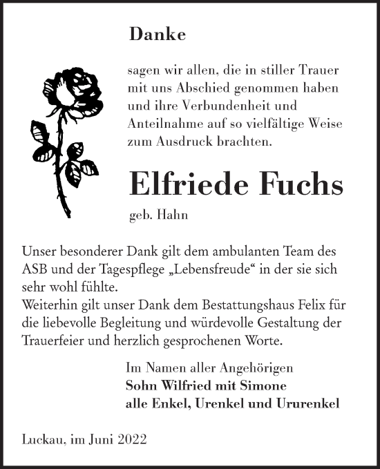 Traueranzeige von Elfriede Fuchs von lausitzer_rundschau