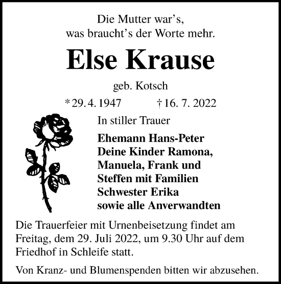 Traueranzeige von Else Krause von lausitzer_rundschau