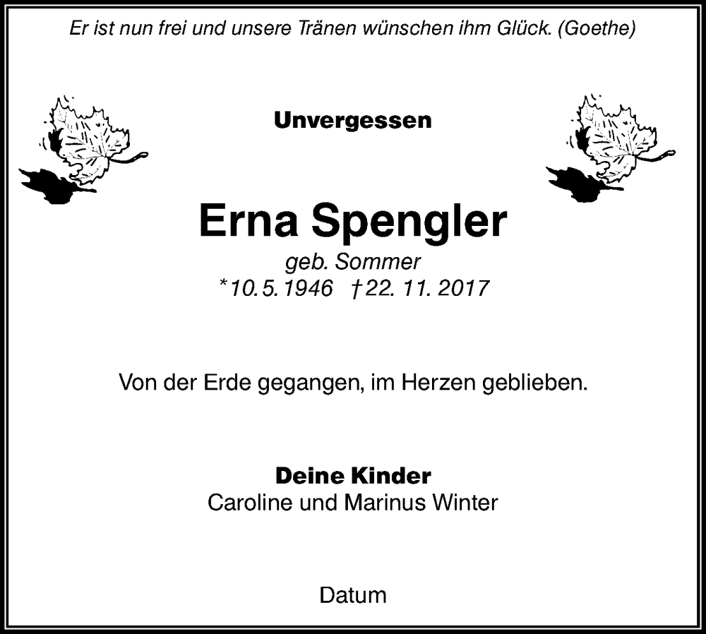  Traueranzeige für Erna Spengler vom 21.07.2021 aus lausitzer_rundschau