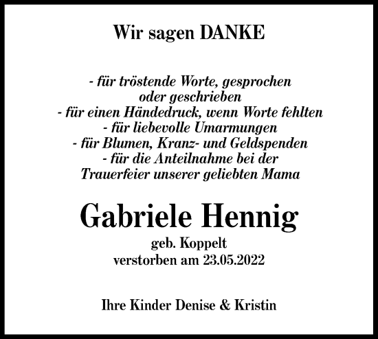 Traueranzeige von Gabriele Hennig von lausitzer_rundschau