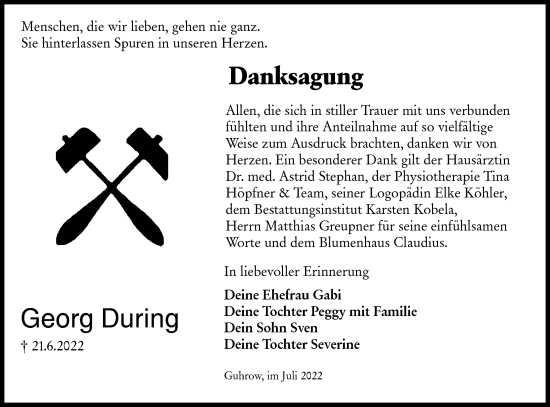 Traueranzeige von Georg During von lausitzer_rundschau