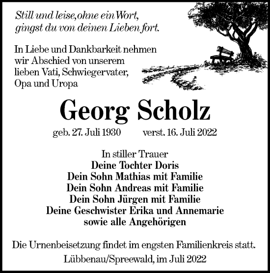 Traueranzeige von Georg Scholz von lausitzer_rundschau