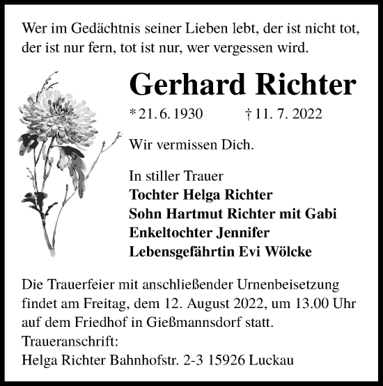 Traueranzeige von Gerhard Richter von lausitzer_rundschau