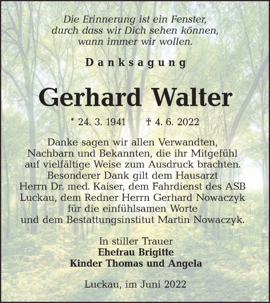 Traueranzeige von Gerhard Walter von lausitzer_rundschau