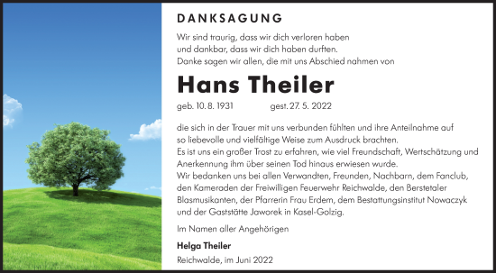 Traueranzeige von Hans Theiler von lausitzer_rundschau