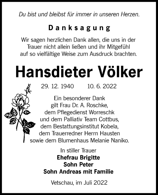 Traueranzeige von Hansdieter Völker von lausitzer_rundschau