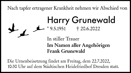 Traueranzeige von Harry Grunewald von lausitzer_rundschau